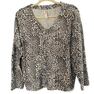 Flora Nikrooz Animal Print Pajama Top Women's Small Neutral Soft Cozy V-Neck NEW